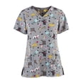 thumbnail image 1 of RKSTN Women Short Sleeve V-neck Tops Working Uniform Cartoon Print Blouse, 1 of 3