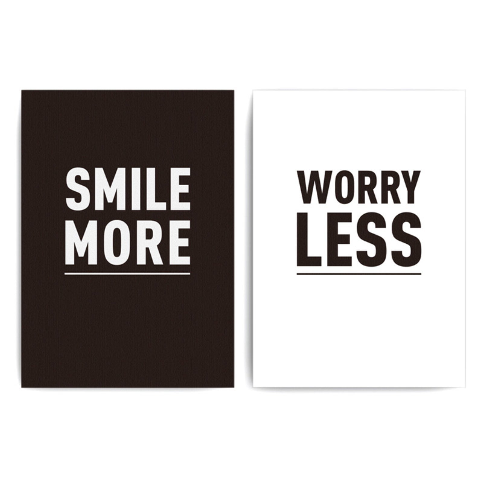 Set of 2 Worry Less Smile More Love Pink Watercolour Poster Prints Wall Art Deco