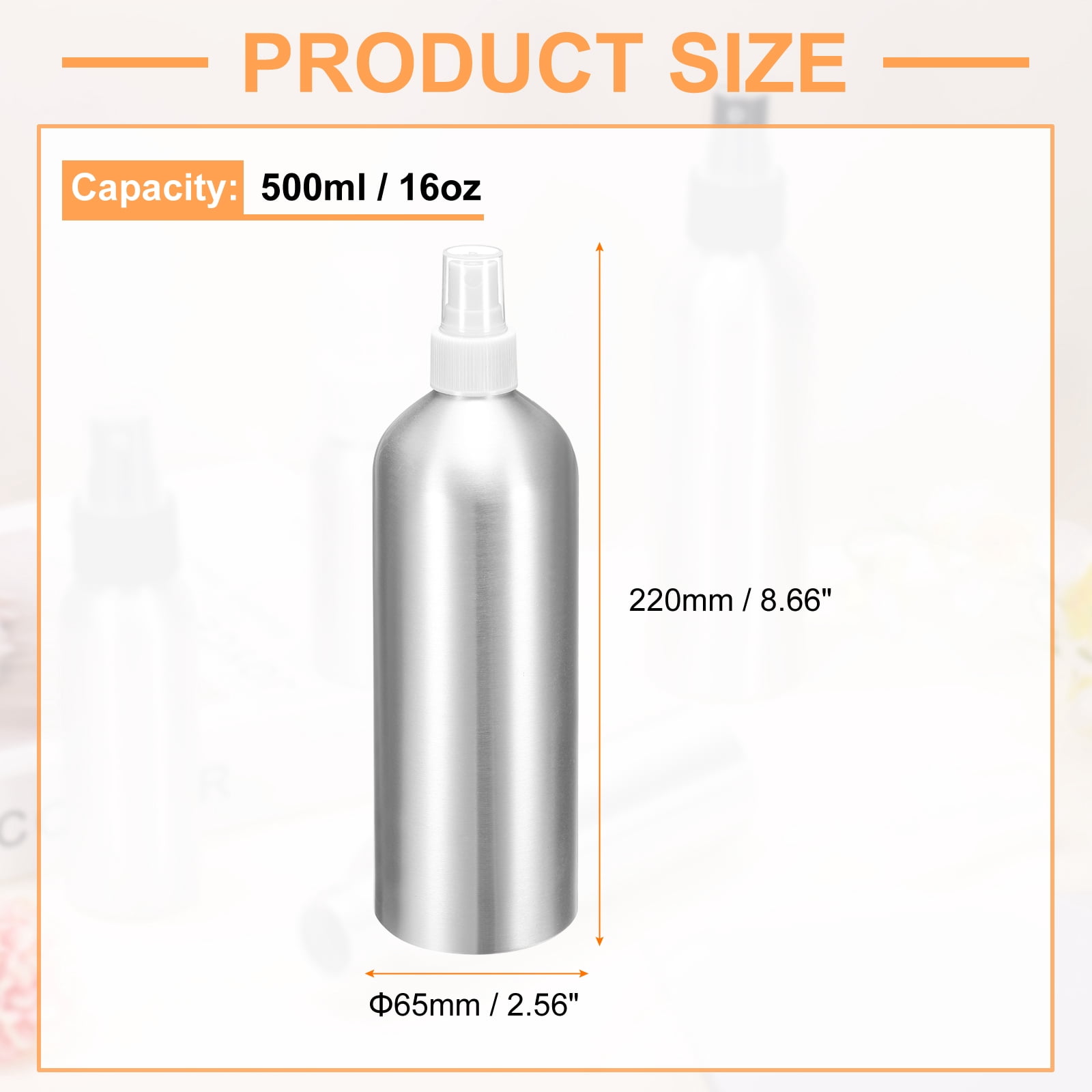 Uxcell 3pcs Aluminum Fine Mist Spray Bottles 500ml/16oz Metal Small Liquid Alcohol Refillable Travel Container with White Plastic Nozzle Cap for Perfume Skincare Cosmetic Storage Bottle
