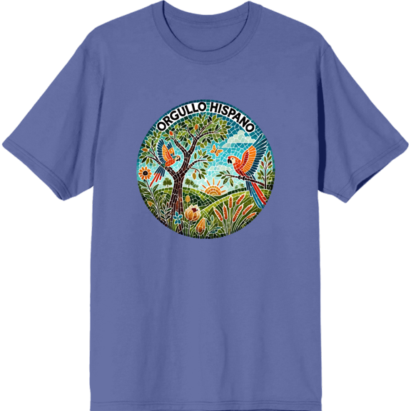 Orgullo Hispano Parrot Mosaic Adult Blue Crew Neck Short Sleeve Tee-XXL