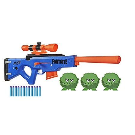 NERF Fortnite BASR-R Bolt Action Blaster -- Includes 3 Bush Targets  Removable Scope  Removable 6-Dart Clip  6 Official Elite Darts