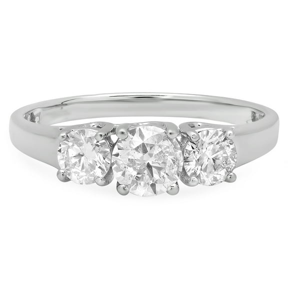 Dazzlingrock Collection 1.00 Carat (ctw) 14k Round Cut Diamond Ladies Bridal Engagement Three Stone Ring 1 CT, White Gold, Size 8