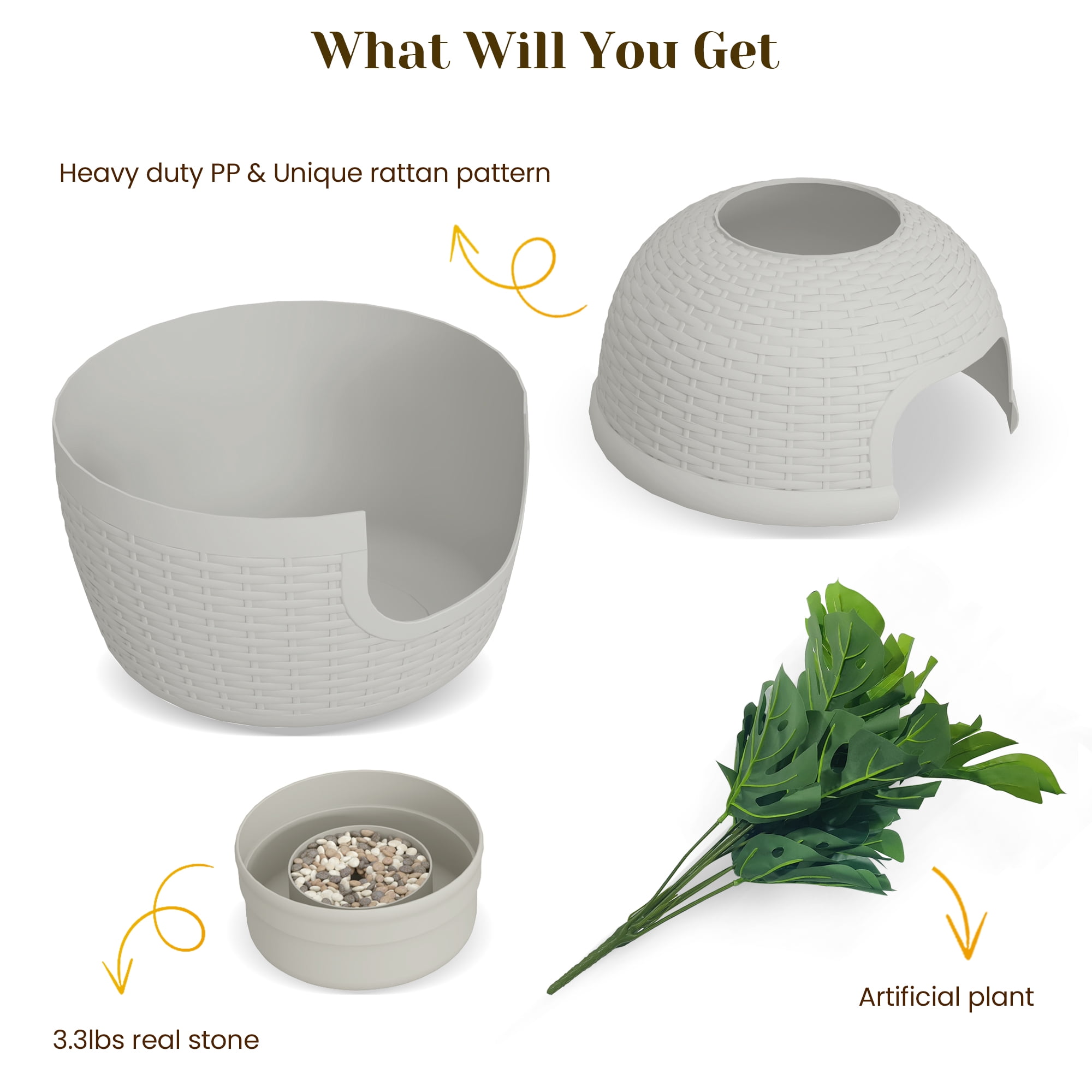 Royalcraft Plant Litter Box with Hidden Rattan Pattern - Waterproof, Carbon Filter - Large, Gray