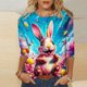 thumbnail image 1 of TaTaai Ladies Easter Floral Print Loose Blouses Round Neck Three-quarter Sleeve Casual Fashion Soft Comfy Daily Holiday Party Wear Tops Gift, 1 of 5