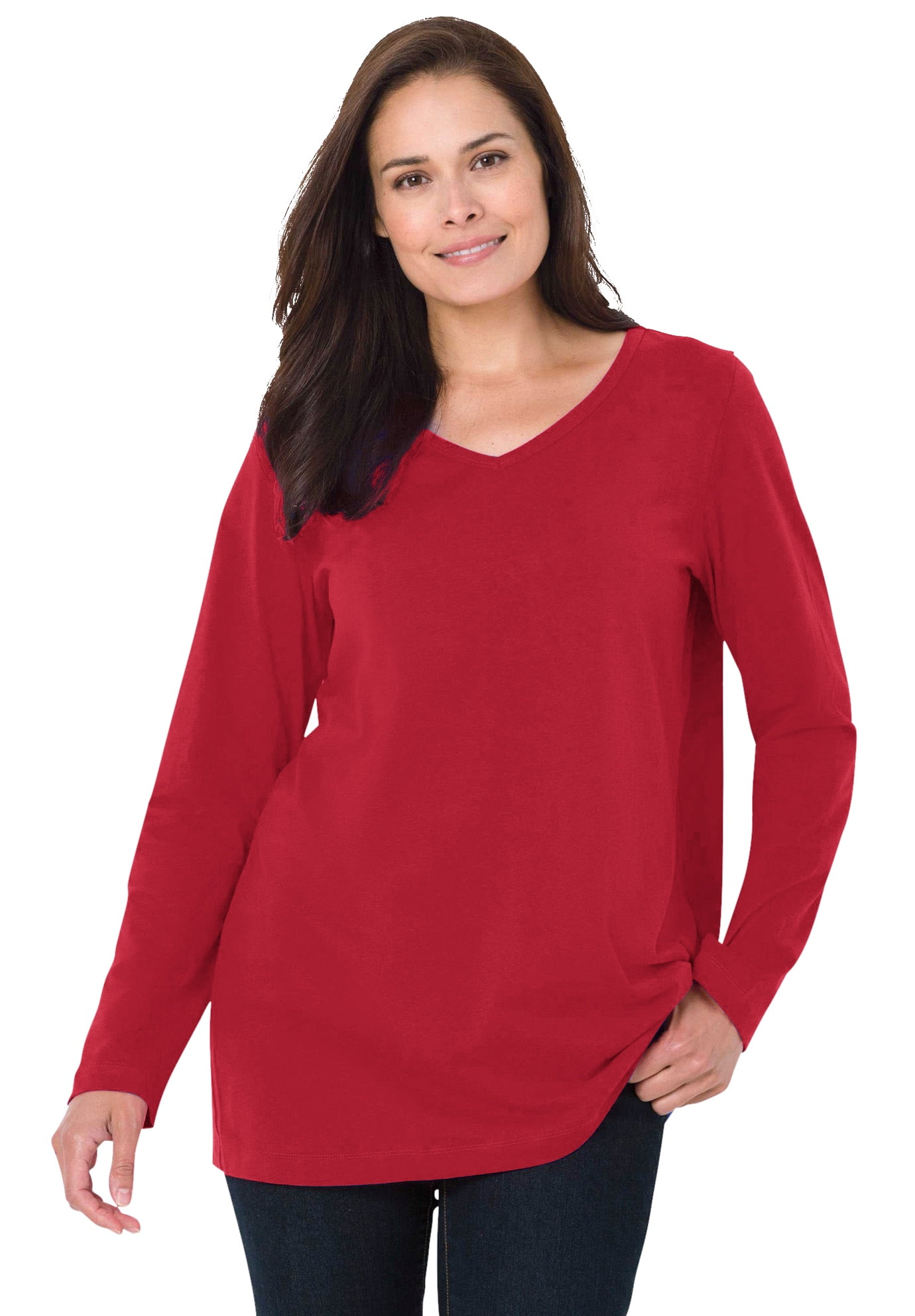 Woman Within - Woman Within Women's Plus Size Perfect Long-Sleeve V-Neck Tee Shirt - L, Classic 