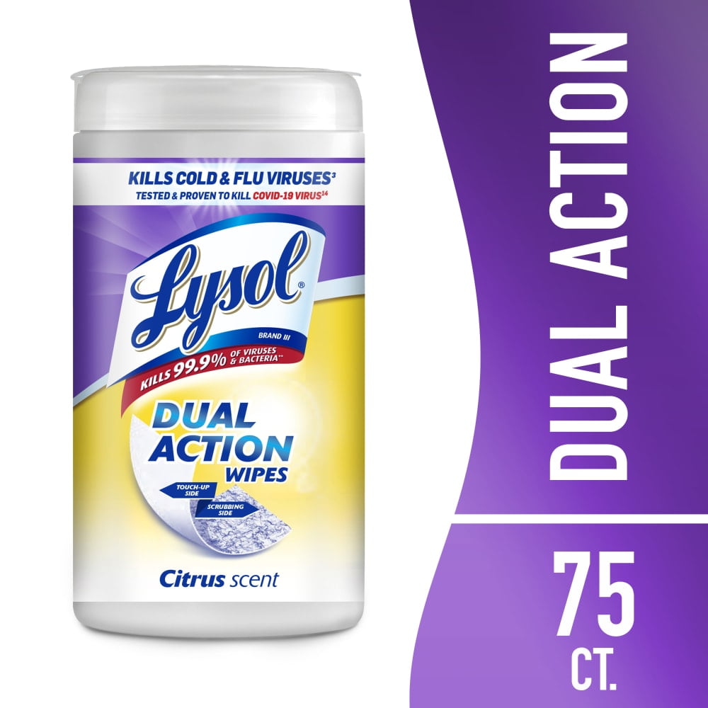 Lysol Dual Action Disinfecting Wipes Citrus 75 ct - 3 Pack