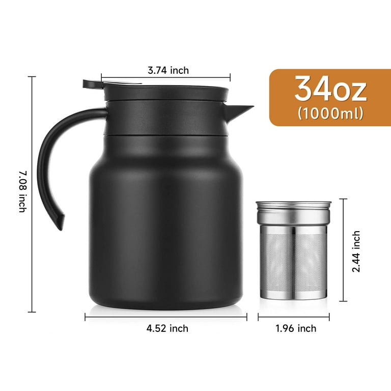 TEBICOO Small Coffee Carafe for Keeping Hot, 34oz Tea Pot, Double Wall  Stainless Steel Insulated Coffee Carafe Thermal with Removable Tea Filter