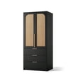 thumbnail image 4 of Studyset 69.5" Rattan Armoire Wardrobe Closet Wardrobe Cabinet With 3 Drawers And 2 Doors,Wardrobe Closet With Hanging Rod,Wooden Wardrobe Cabinets For Hanging Clothes, Tall Standing Bedroom Armoires, 4 of 8