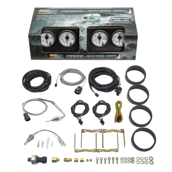 GlowShift | White 7 Color Series 4 Gauge Diesel Truck Set with 60 PSI Boost, 2400F EGT, Trans Temp & 100 PSI Fuel Pressure Gauges