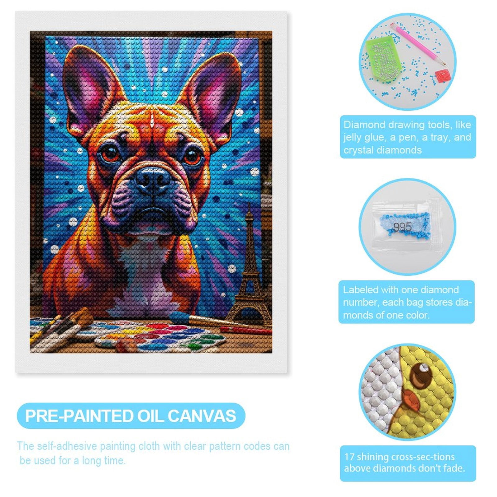 Diamond Art Kits for Adults, Colorful Dog Art Canvas Painting 5D Diamond Painting Kits for Adults Beginners, DIY Full Drill Diamond Painting, Gem Art and Crafts 12x16