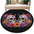 thumbnail image 2 of Bright Flowers Skull Round Area Rug 5ft, Vibrant Botanical Skeleton Black Washable Non-Slip Circle Rugs for Bedroom Living Room Kitchen, Soft Low Pile Carpet for Dining Room Playroom Nursery, 2 of 9