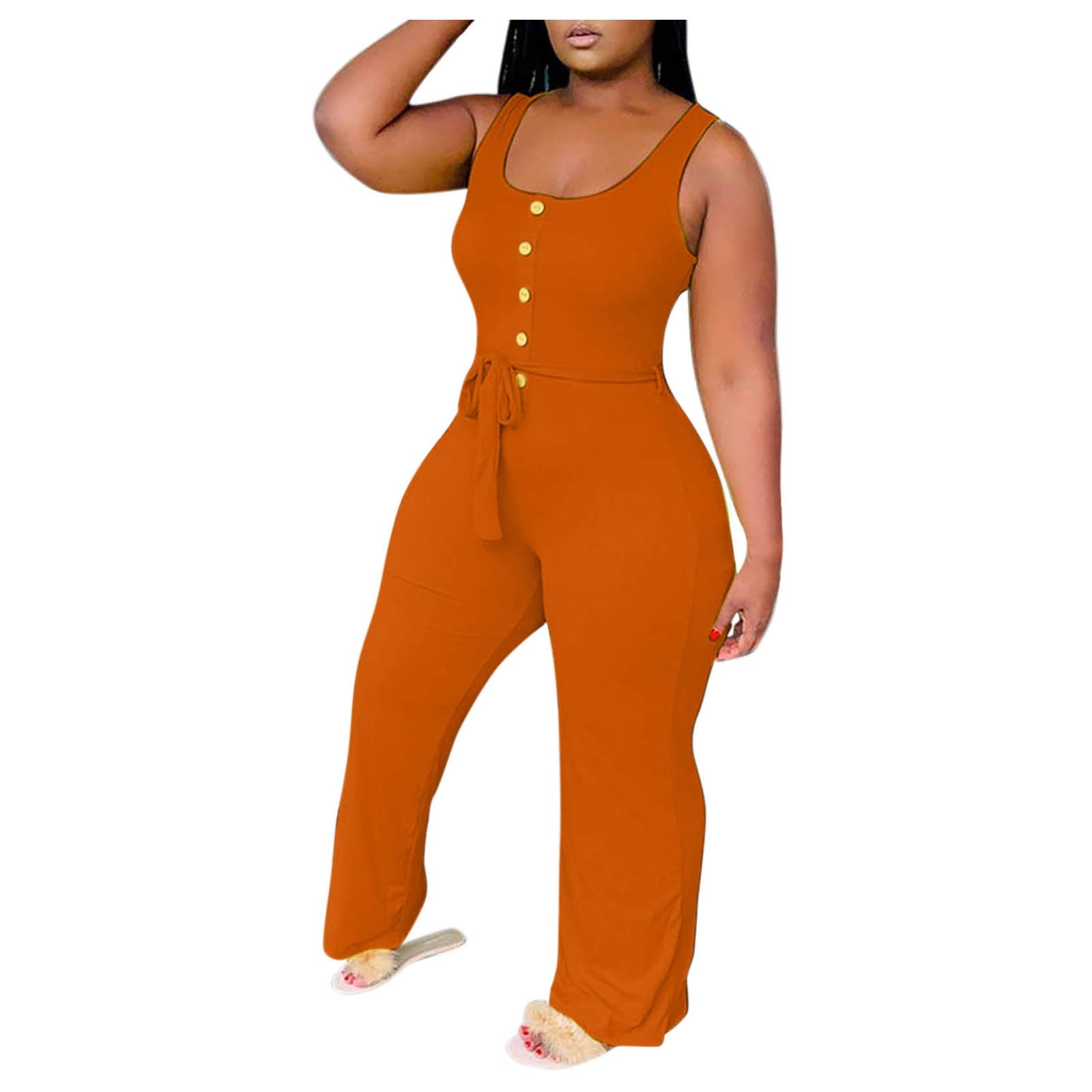 PMUYBHF Orange Jumpsuit Women Dressy Ladies Fashion Denim Women's Slim Fit Jumpsuit  Tummy Control Jumpsuit for Women Jumpsuits for Women Plus Size 22-24 