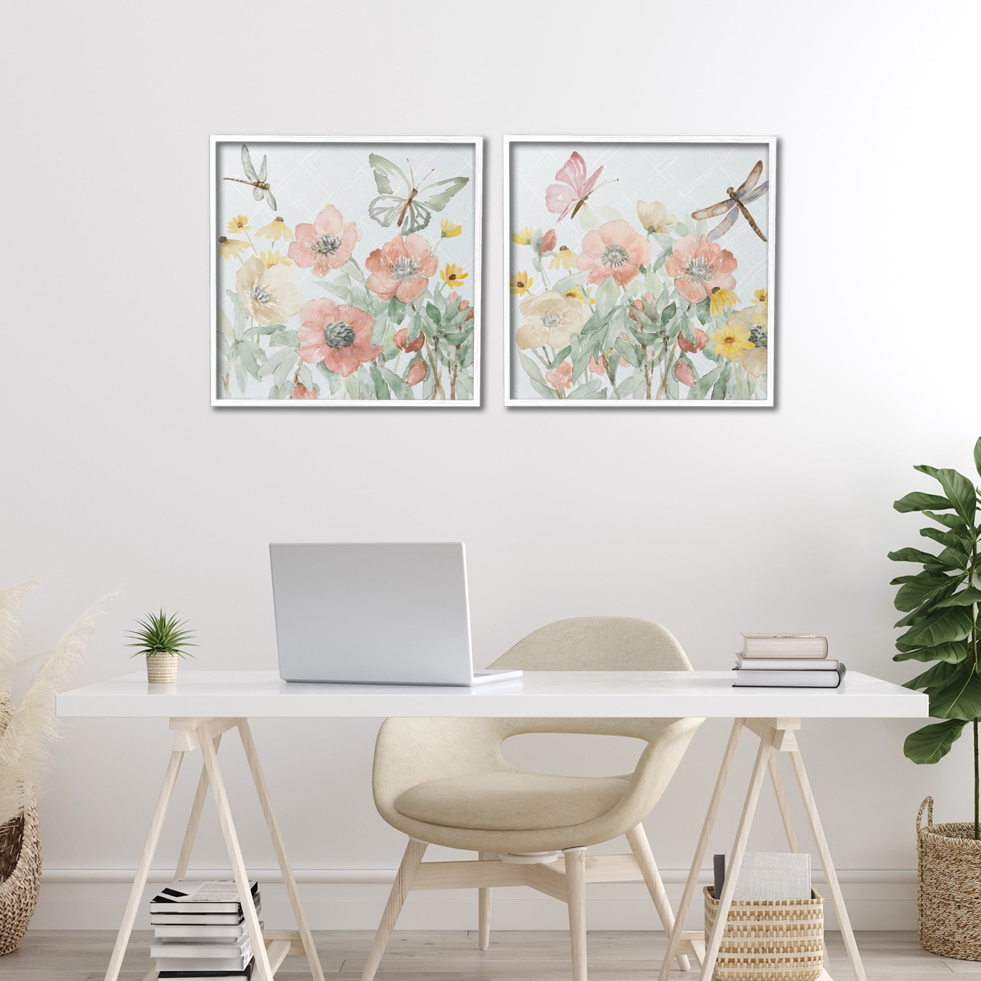 Stupell Industries Delicate Garden Joy 2 Piece White Framed Giclee Art Set, design by Lanie Loreth