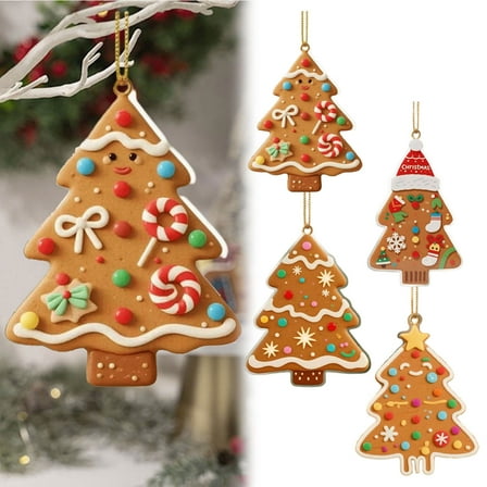 4PC Christmas Cookie Wooden Hanging Ornaments – Festive Acrylic Tree Decorations, Farmhouse-Style Holiday Craft Supplies for Home, Office & Gift Bags
