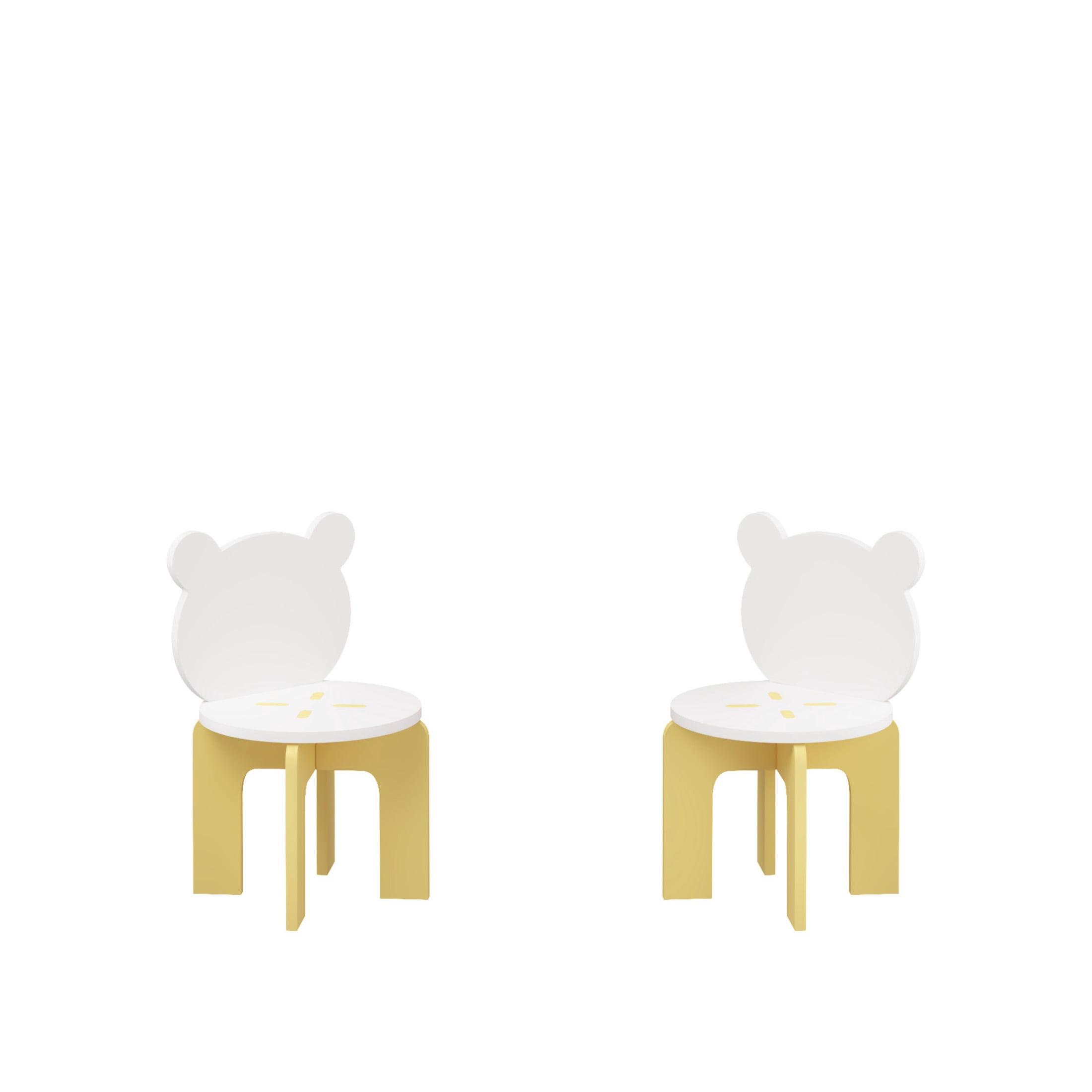 Noble House Kids Table and 2 Bear Chairs Set, 3-Piece Wooden Toddler Activity Table with Chairs, White and Yellow