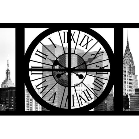 Giant Clock Window - View of New York with the Chrysler and Empire State Buildings II Print Wall Art By Philippe