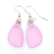 Christmas Sweetheart Chic Pink Handmade Sea Glass Earrings on Sterling Silver Hooks by Aimee Tresor Jewelry