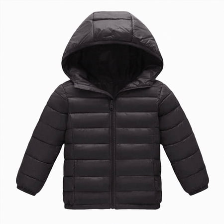 CAICJ98 Kids Boy Girl Winter Hooded Puffer Jackets Coats Lightweight Padded Outerwear (Black 7-8 Years)