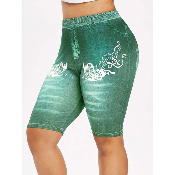 Más el tamaño del patrón de mariposa 3D del motorista Jeggings Rosegal Leggings de talla grande