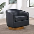 thumbnail image 2 of Comfort Pointe Irving Midnight Blue Faux Leather Wood Base Barrel Swivel Chair, 2 of 12