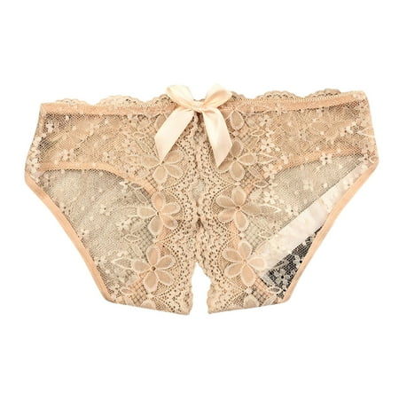 Women s Crotchless Underwear Cheeky Panties for Women Beige Lace Thongs Women s Lingerie Crotchless One Size