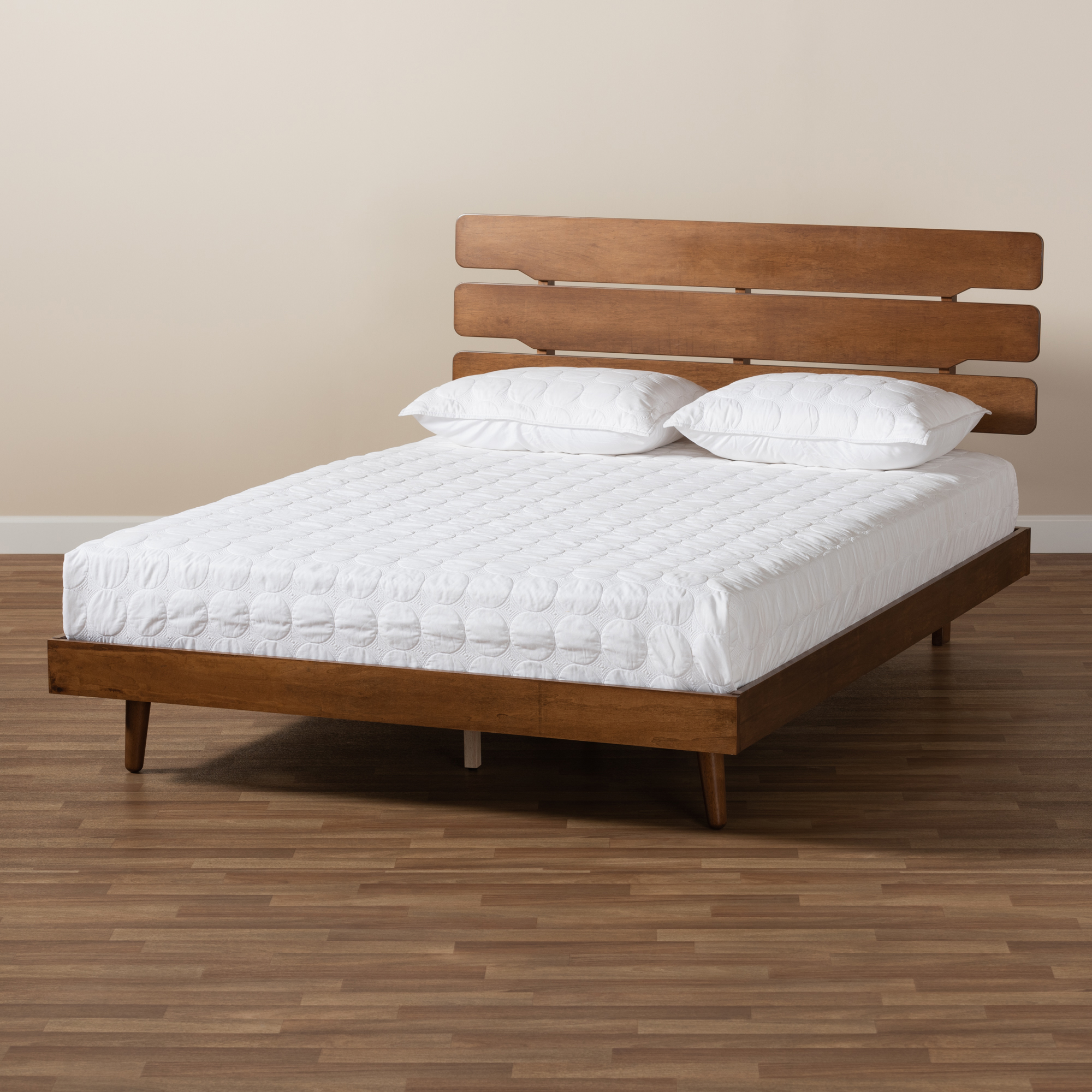 Baxton Studio Anzia MidCentury Modern Walnut Finished Wood Queen Size Platform bed