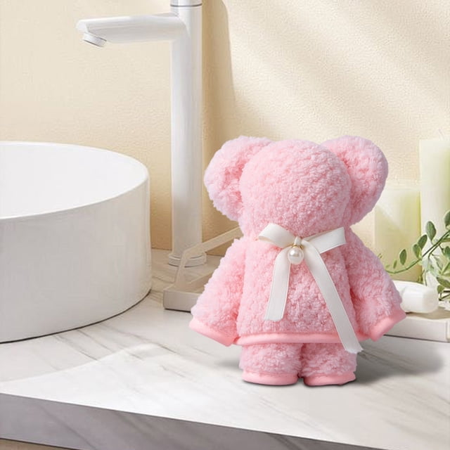 HCBY Serviette en Molleton Corail en Forme d'Ours, Douce, Absorbante, Durable, Compacte, Décorative, 4,7 x 3,15 Po, Serviette Pliée