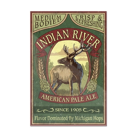Indian Pale Ale - Indian River, Michigan - Elk Pale Ale Vintage Sign - Lantern Press Artwork (8x12 Acrylic Wall Art Gallery Quality)