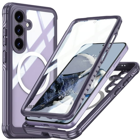 Allytechgroup for Samsung Galaxy A56 5G Clear Case with Screen Protector, Compatible with Magsafe Not Yellowing Shockproof Full Body Protective for Samsung Galaxy A56 5G, Purple