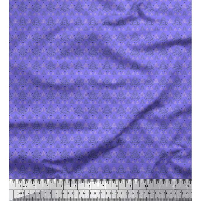 Soimoi Purple Moss Georgette Fabric Dot & Ribbon Ethnic Printed Fabric 1 Yard 42 Inch Wide