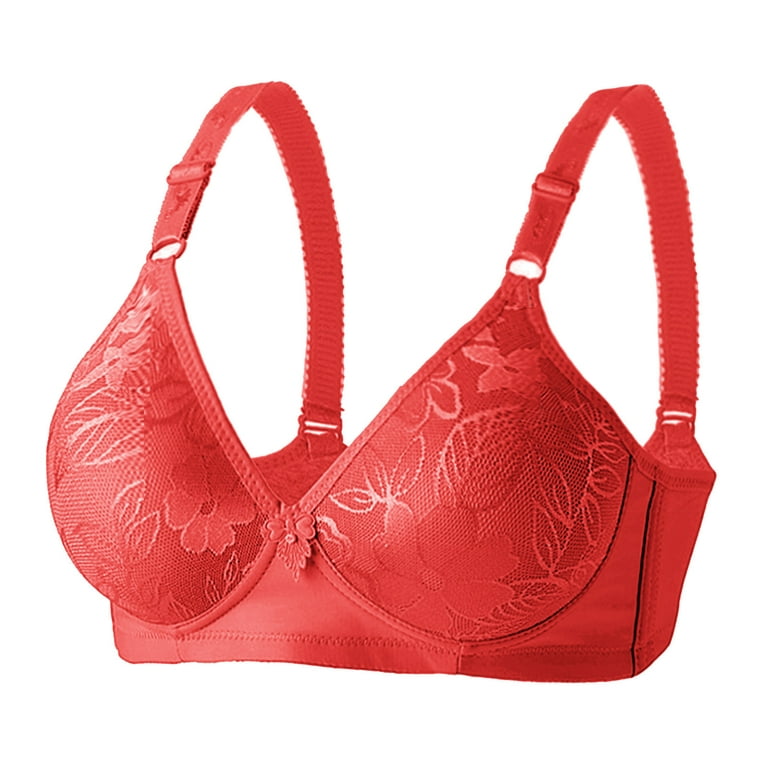 RYRJJ Wireless Push Up Bra for Women Floral Lace Soft Full Cup Seamless  Everyday Bras Adjustable Comfortable Wire Free Bralette(Red,S) 