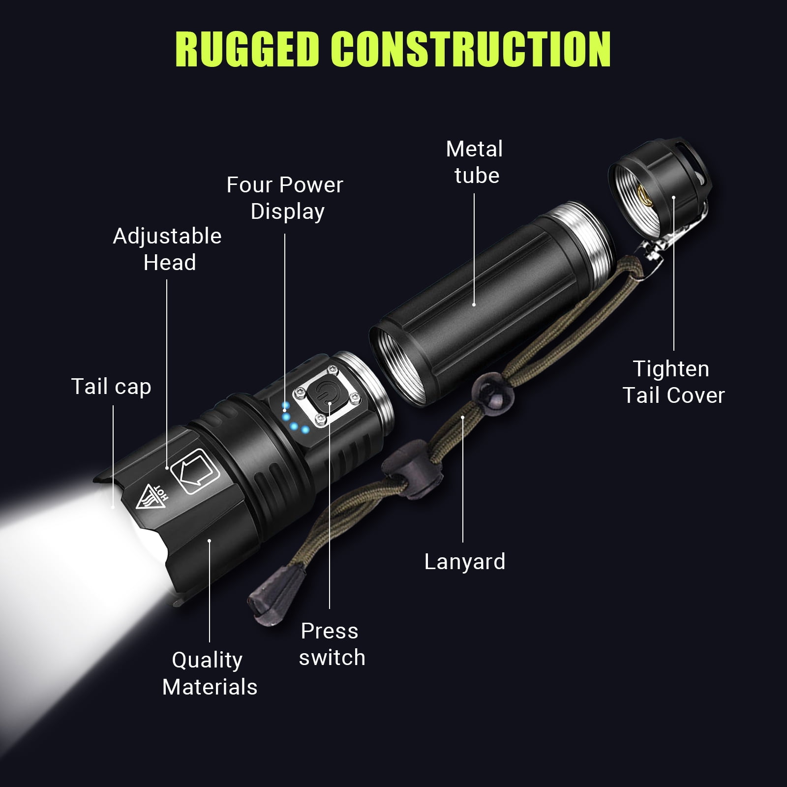 AMBLER LED Flashlight, High Powered 10000 Lumens 5 Modes Zoomable Waterproof Rechargeable Flash Lights for Emergency Outdoor Indoor