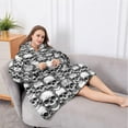 thumbnail image 5 of Oversized Wearable Blanket Hoodie,Black White Skull Stack Pattern Sherpa Blanket Hoodie with Super Pockets,Super Warm Fuzzy Pullover for Women & Men, 5 of 6