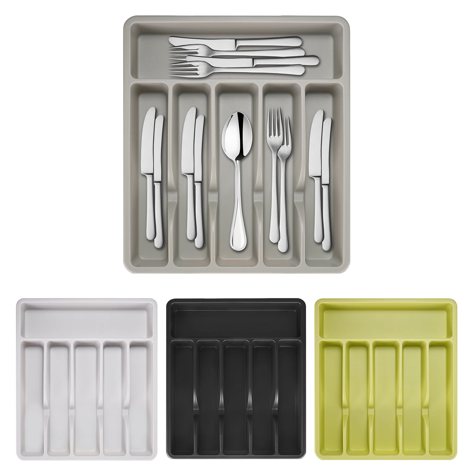 HomeLife Cutlery Drawer Organizer Tray 6 Compartment Plastic Storage Box for Kitchen Utensils Forks Spoons Cutter Sturdy BPA-Free Divider Holder