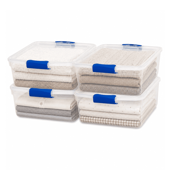 Open Box Homz 15.5 Quart Clear Plastic Stackable Storage Containers, 4 Pack