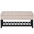 thumbnail image 5 of Storage Bench Ottoman, Beige Upholstered Flip Top Entryway Bench with Button Tufted Top and Rubber Wood Legs, Footstools Easy to Assemble for Bedroom End of Bed Couch, LJ2229, 5 of 9