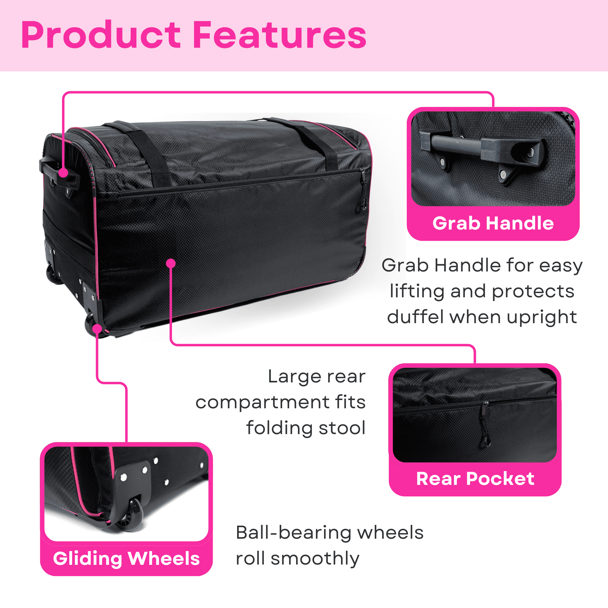EcoGear 28" Rolling Collapsible Foldable Dance Duffel Bag, Pink