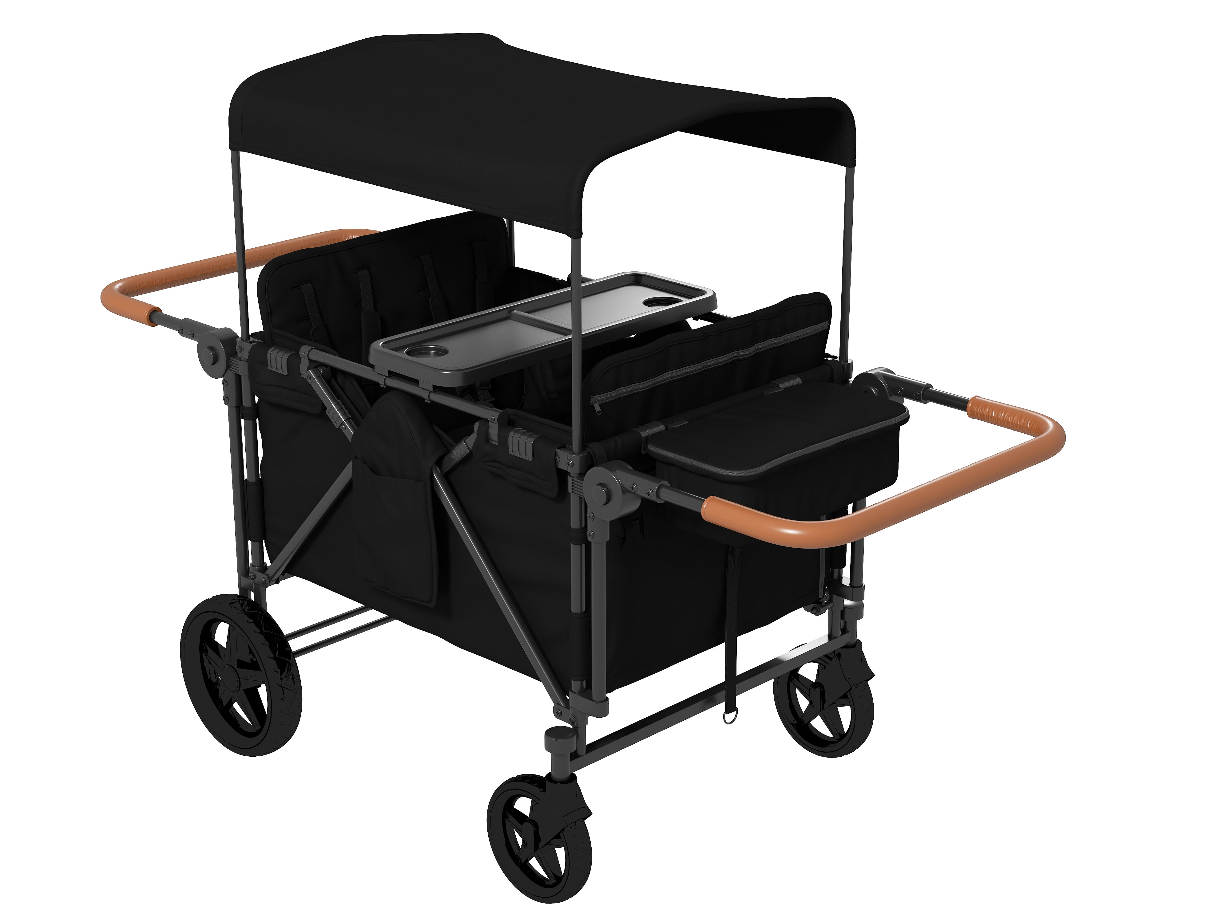 4-Seater Wagon Stroller with 5-Point Harness, Extra-Thick Support Bar, 5 Modes, Removable Seats, Foldable Frame, Dual Leather Handles for Large Families
