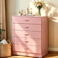 thumbnail image 3 of UBesGoo 5-Drawer Dresser Pure Pink with Metal Handles Bedside Night Stand Bedroom, Pink, 3 of 5