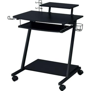 Benjara Gaming Desk with Metal Frame and Casters, Black