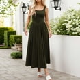 thumbnail image 2 of Adeawade For Women Dress Square Neck Long Sleeveless Maxi Dress For Outing Spring Summer Fall Flowy Solid Color Strap Dress Green S, 2 of 5