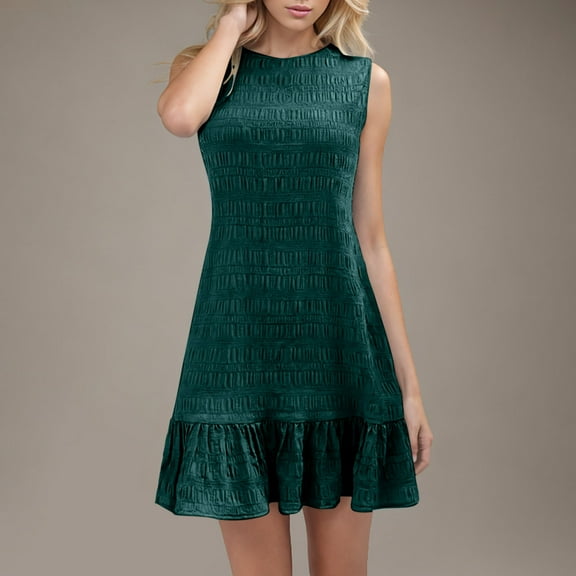 Women Dresses Xqxayjr Ladies Summer Mini Dress Pleated Casual Loose Trendy Wedding Guest Dresses Ruffle Aline Swing Sleeveless Cute Beach Party Dress