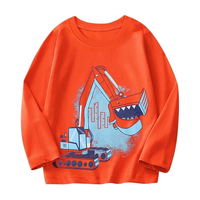 HVOBTTY T-shirt Décontracté à Manches Longues pour Tout-Petits, T-shirt Mince à Manches Longues pour Enfants, Col Rond Moyen à Grand, Décontracté et Confortable, Orange, 4 Ans