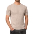 thumbnail image 2 of Lumtrix Mens T-Shirts Knit Short Sleeve Crewneck Shirts Casual Pullover Basic Trendy Summer Tees Beige M, 2 of 5