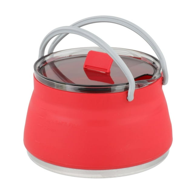 Hervidor plegable de silicona para viaje, portátil, para acampar, para café y leche rojo