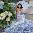thumbnail image 2 of New Spring/Summer Sleeveless Fashion Floral Strapless Off-Shoulder Tie-Waist Flared Dress, 2 of 4