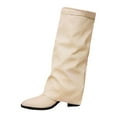 thumbnail image 2 of RotHome Women Knee High Boots Wide Calf Chunky High Heel Pointed Toe Fold Over Boot Fashion Fall Winter Tall Pull On Cowboy Boots for Women, 2 of 7