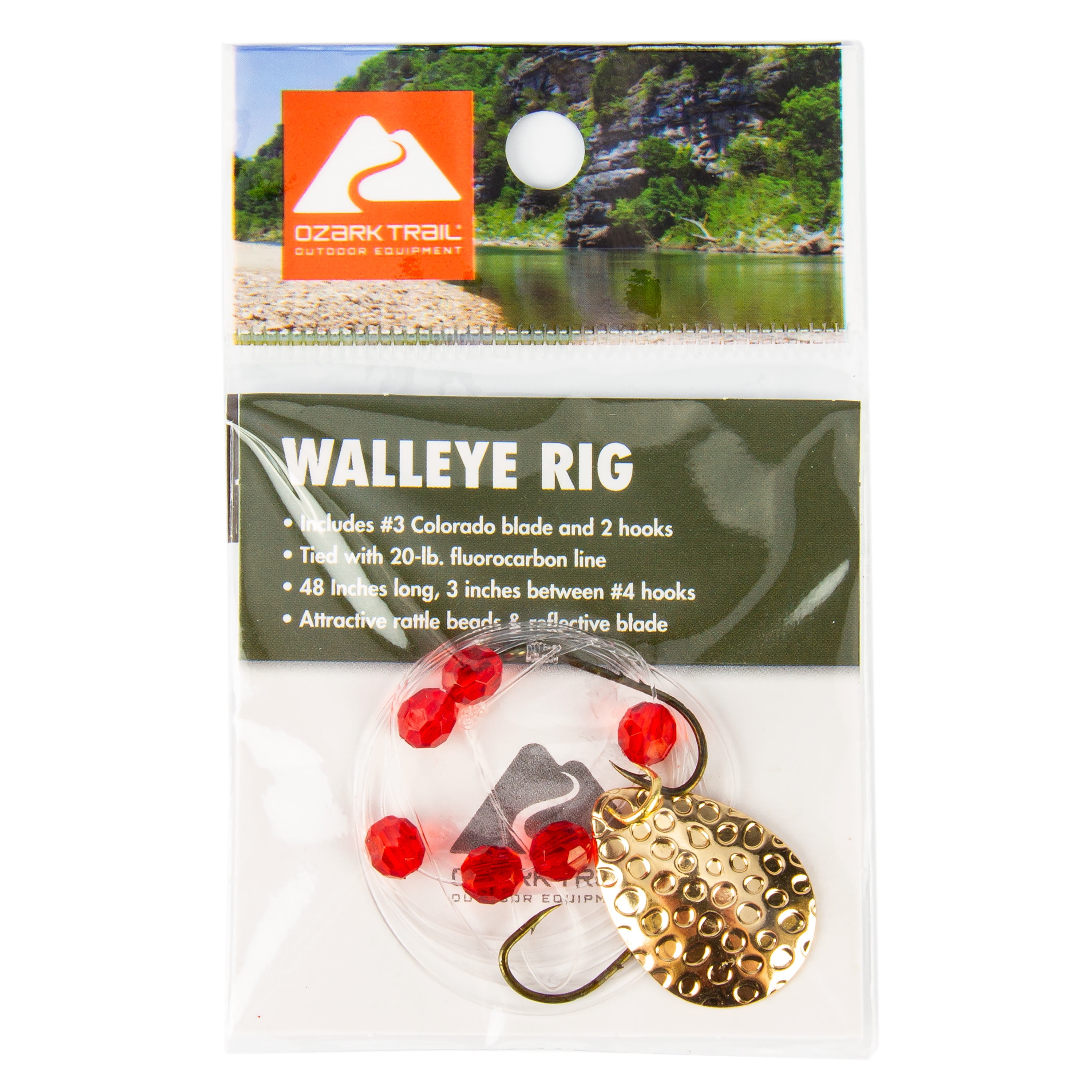 (2 pack) Ozark Trail Freshwater Walleye Fishing Rig, Double Hook, Gold Hammered Blade