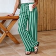 thumbnail image 6 of Oiangi Wide Leg Pants for Women Striped Elastic Waist Palazzo Pant Casual Drawstring Pockets Trousers for Fall Vacation Green M, 6 of 7
