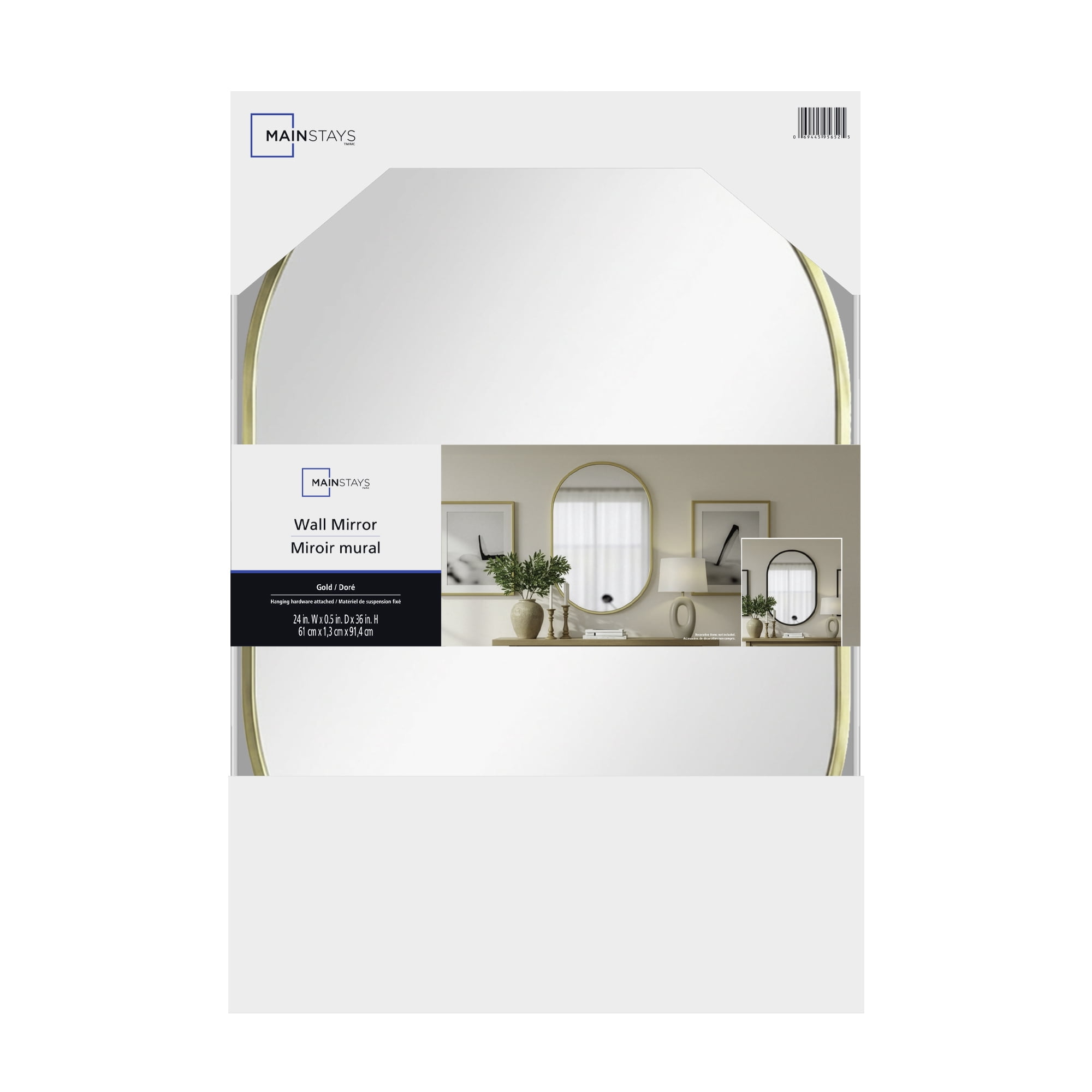 Mainstays Miroir ovale encadré, Miroir décoratif. Doré métallisé, miroir, 24x36po